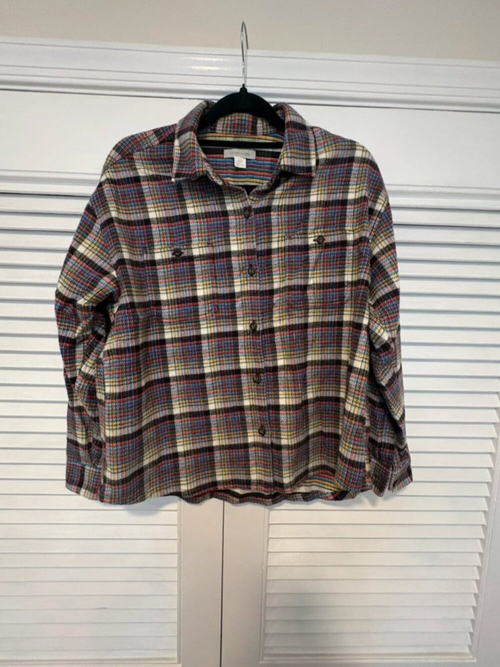Multicolor Rainbow Plaid Heavyweight Cotton Flannel Shirt Women’s Size XS